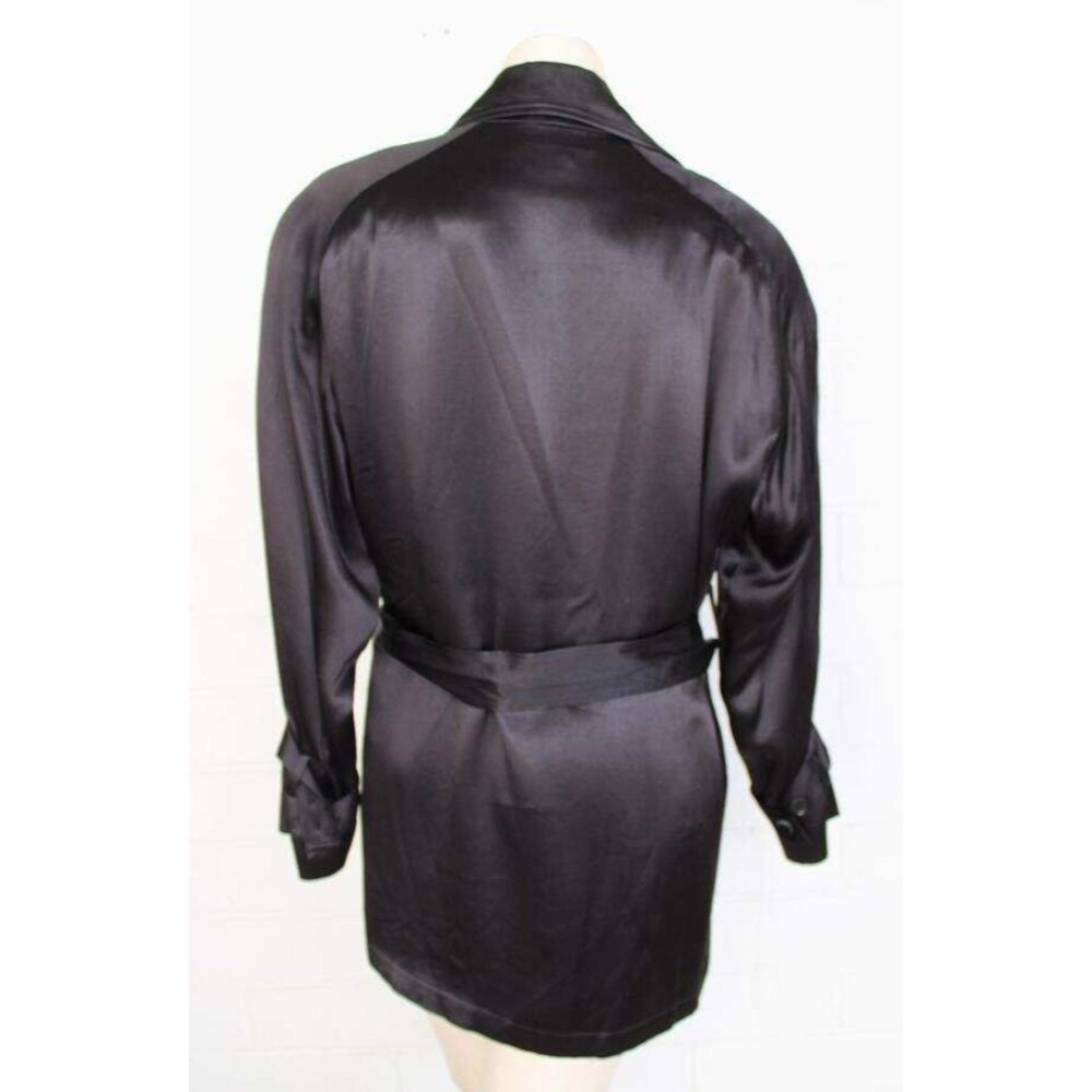 Bebe 2 4 6 S M Jet Black Duchess Satin Sleek Belted Pockets Trench Coat Jacket - Picture 3 of 7